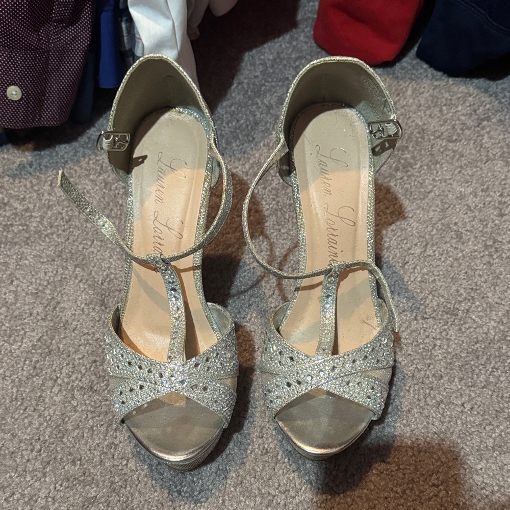 C Label Glittering Silver Strappy Heels